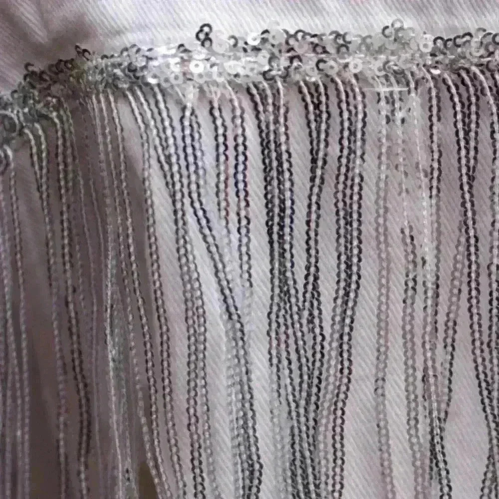 Sequin Fringe White Denim Jacket - Picture 2 of 12